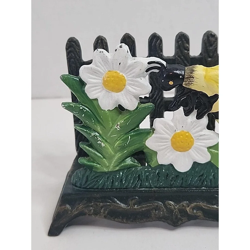 Vintage Cast Iron Daisies & Bumblebee Napkin Letter Holder 5.5